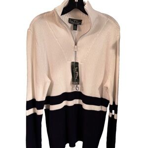 NEW Lauren Ralph Lauren Active Women’s 1/2 Zip White & Navy Cotton Sweater XL